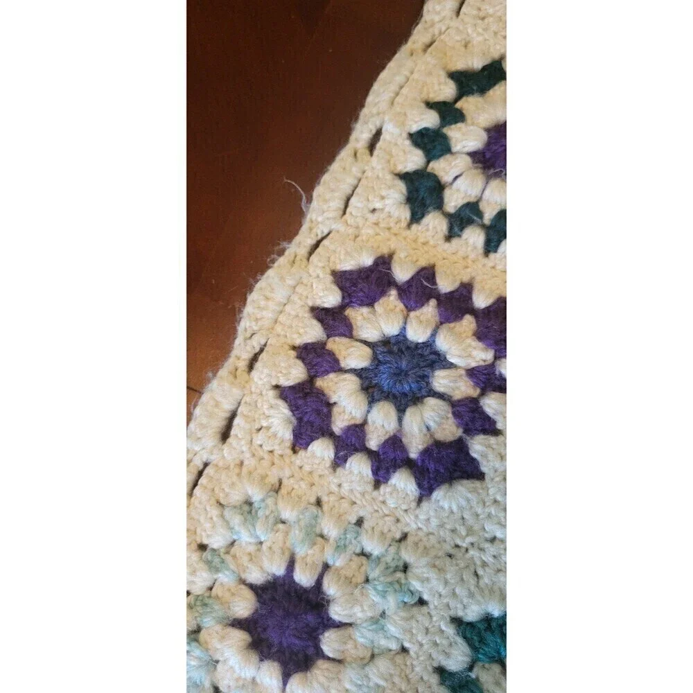 Granny Square Crochet Multicolor Cream Vintage Afghan Blanket